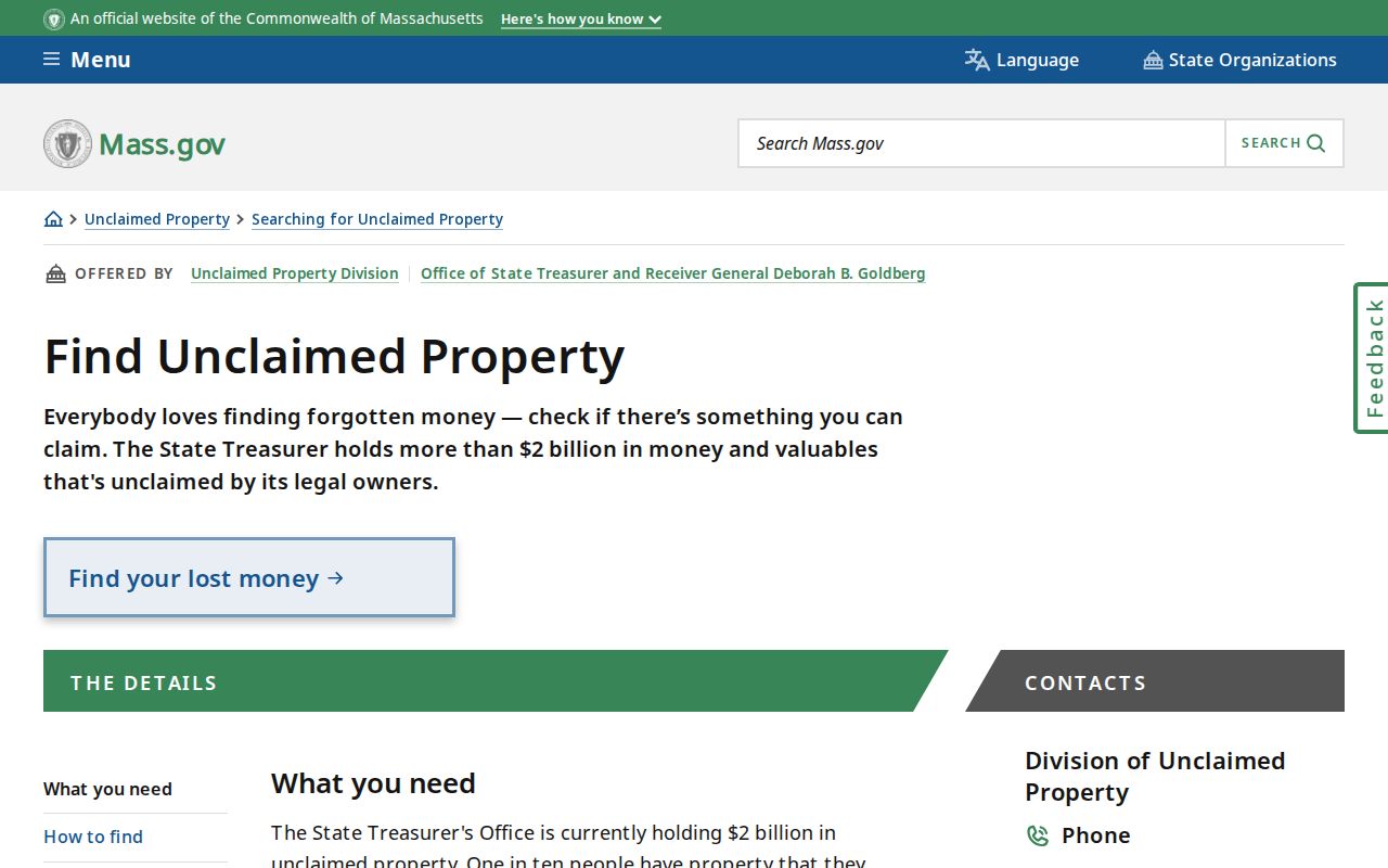 Holyoke previous residents Massachusetts unclaimed property search