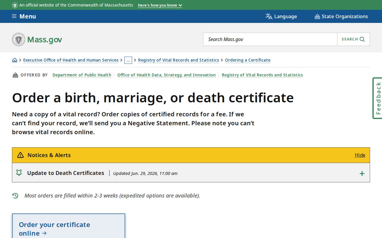 Holyoke residents directory Massachusetts vital record order page
